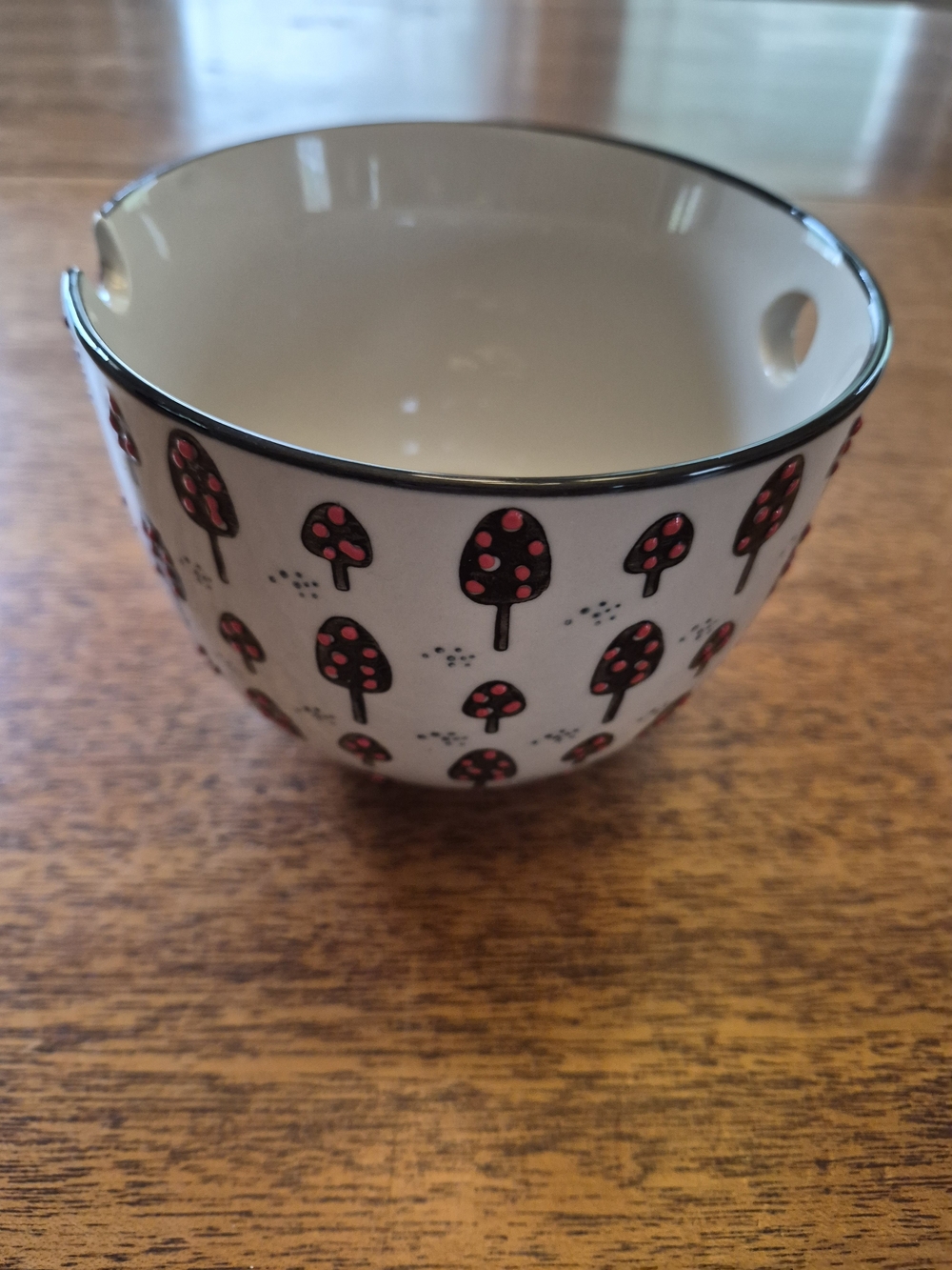 EARTHBOUND White Ceramic Ramen Noodle  Bowl with Red & Black  Mushroom Pattern